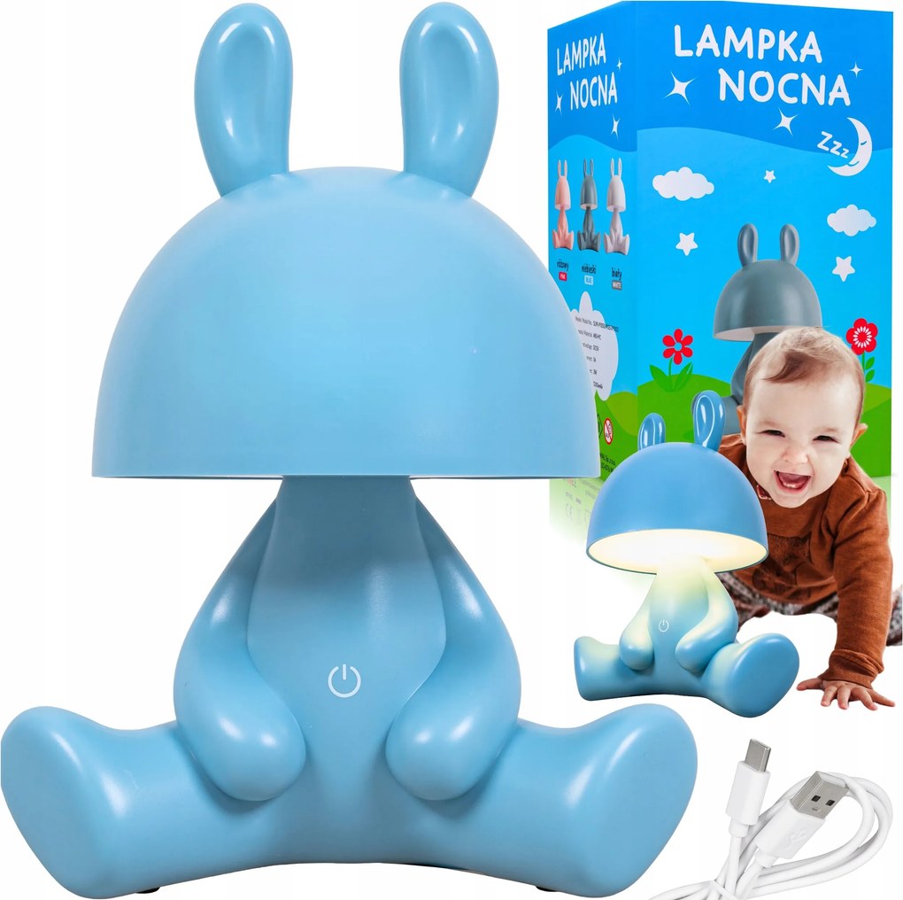Gyerek éjjeli lámpa Nyuszi LED-es asztali Gyerekszoba kék