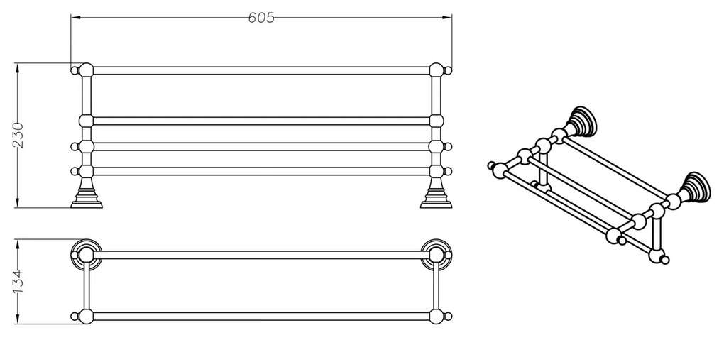 SAPHO 1318-14 Diamond törölközőtartó polcfogantyúval 60 cm, bronz színű