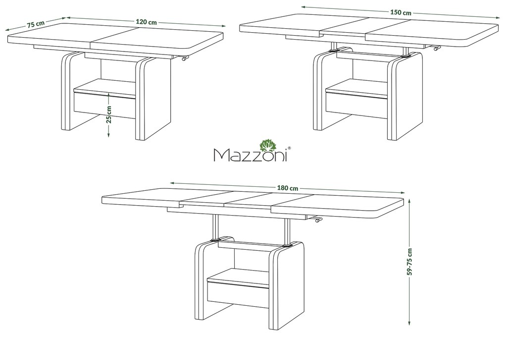 Mazzoni LEXUS Fehér Matt - MODERN DOHÁNYZÓASZTAL NYITHATÓ/MAGASÍTHATÓ ÉTKEZŐASZTAL ÉS DOHÁNYZÓASZTAL EGYBEN