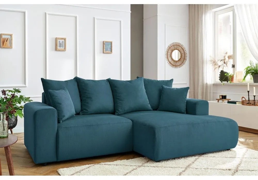 Kék bársony sarokkanapé Enjoy – Bobochic Paris