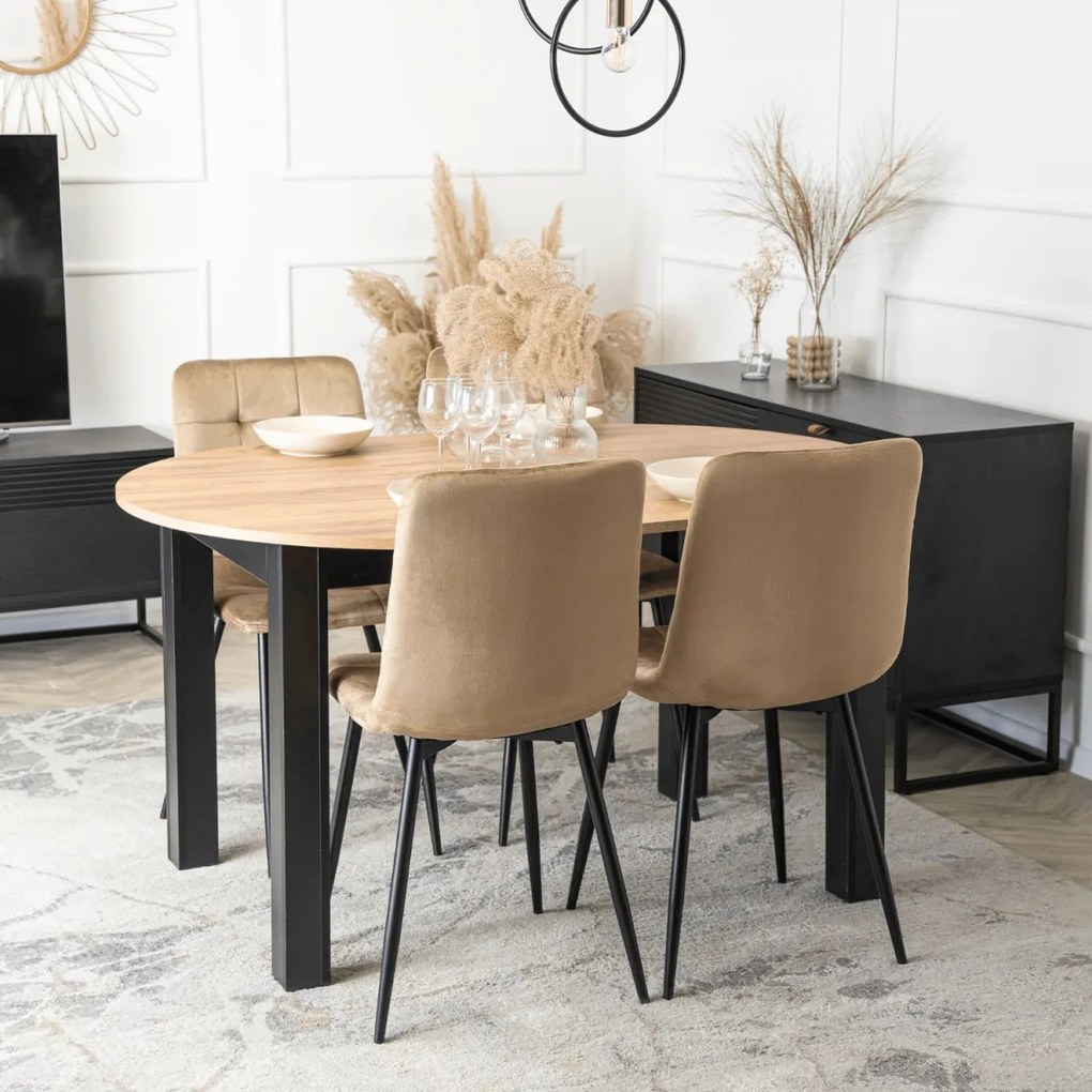 Étkezőszett HARRY asztal 102–142 cm artisan tölgy/fekete + 4 PERU szék bézs