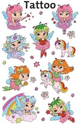 Matrica, tetoválás, 1 ív, 76x120 mm, AVERY ZWECKFORM, Z-Design No.56768, tündérlányok és unikornisok (AY56768)