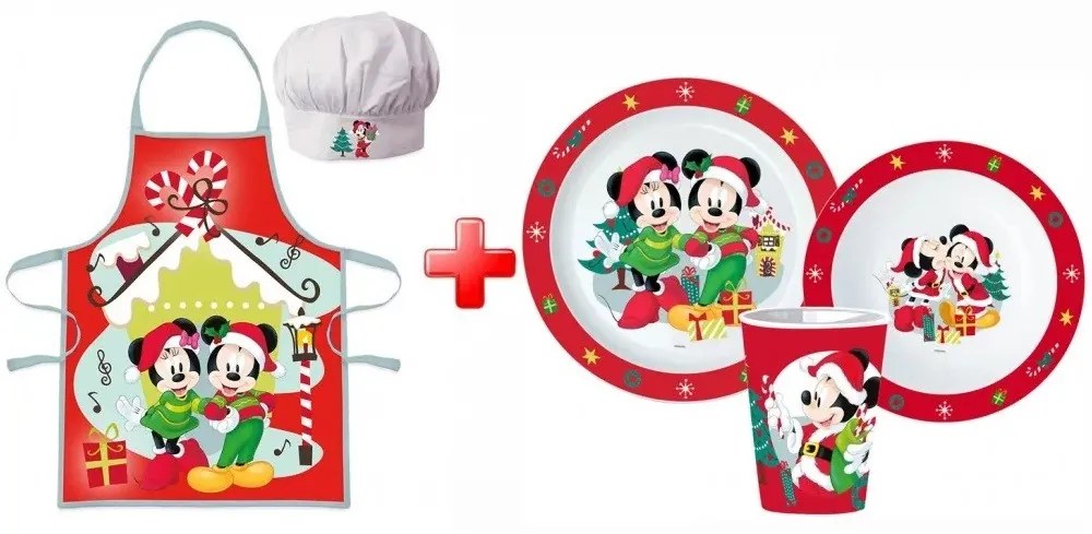 Disney Minnie and Mickey Karácsonyi kötény és műanyag étkészlet szett