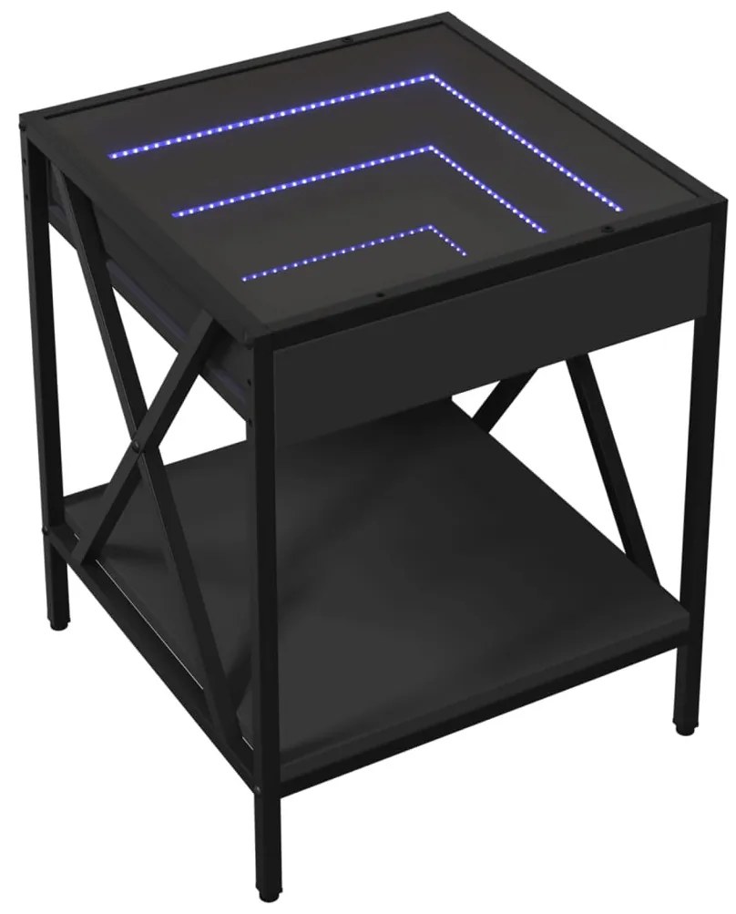 Fekete végtelen hatású LED-es dohányzóasztal 40 x 40 x 49 cm