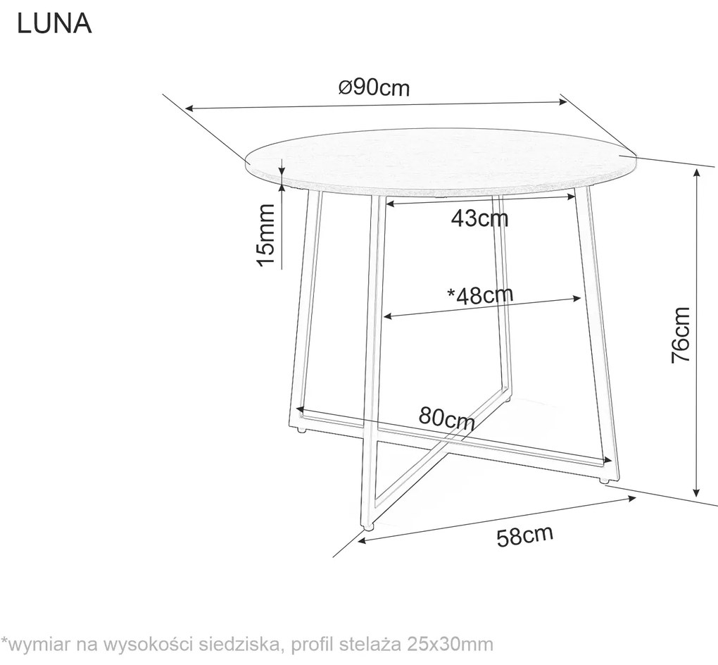 Kerek étkezőasztal tölgy dekorációval LUNA 90x90