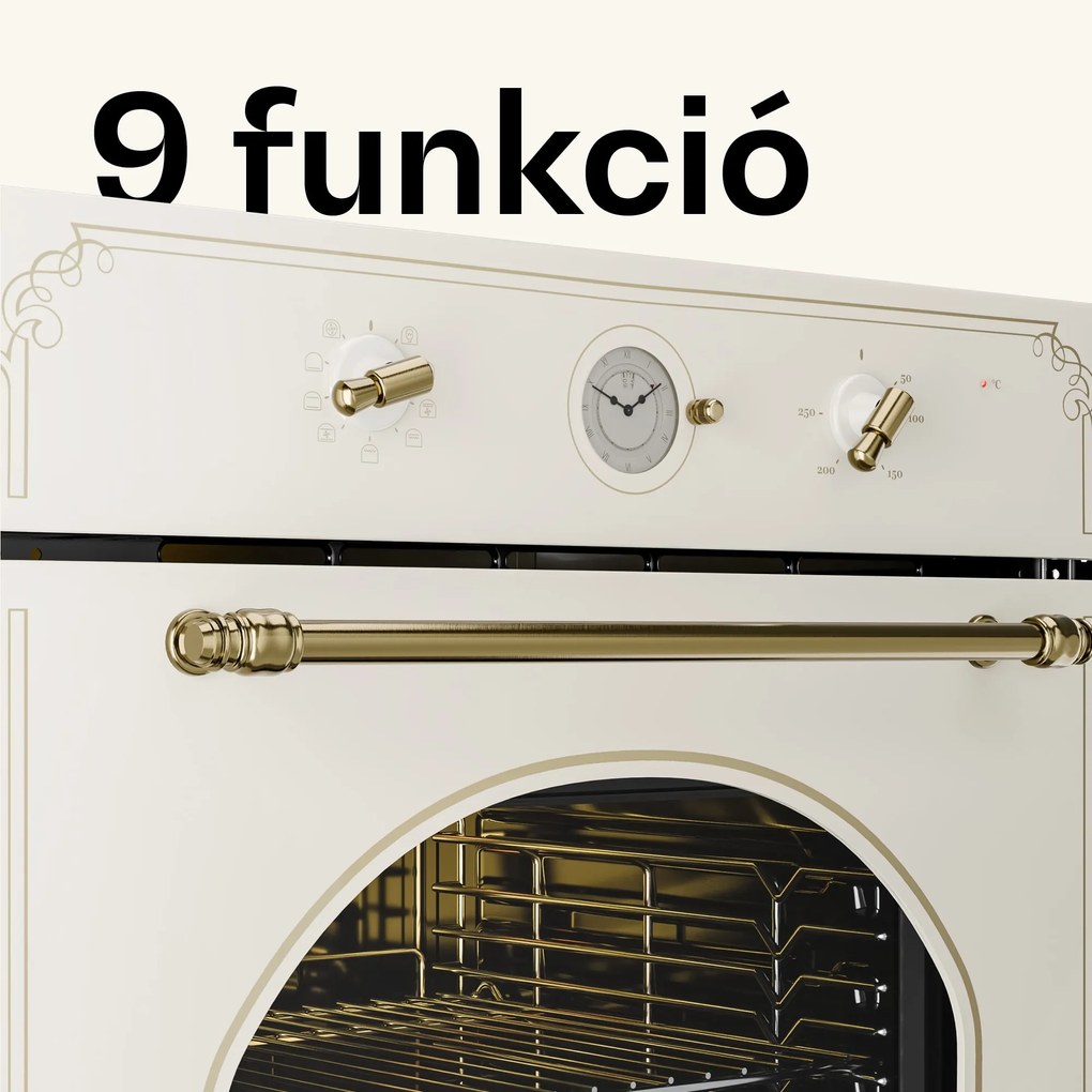 Klarstein Victoria, beépített sütő, retró dizájn, 9 funkció, 50 – 250 °C, elefántcsont