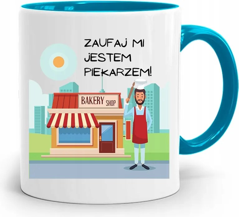 Kék Bögre Ajándék Péknek Bízz Bennem fényképes nyomattal