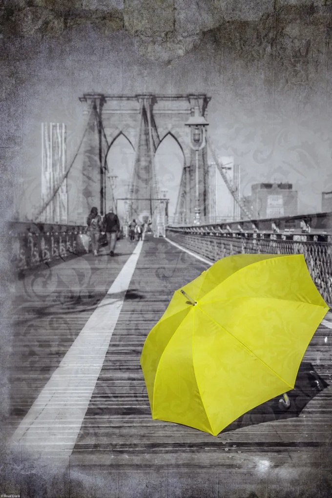 Poszter 30x45cm Sárga esernyő a gyalogátkelőhelyen a Brooklyn hídon