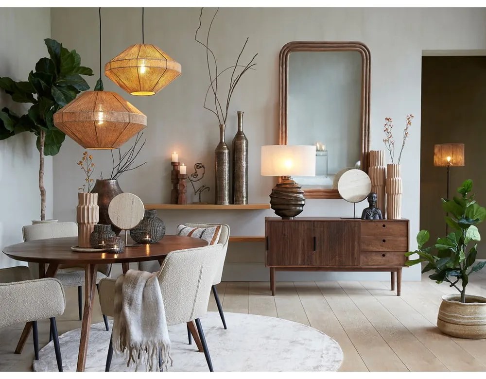 Barna kerek étkezőasztal akácfa asztallappal ø 140 cm Quenza – Light & Living