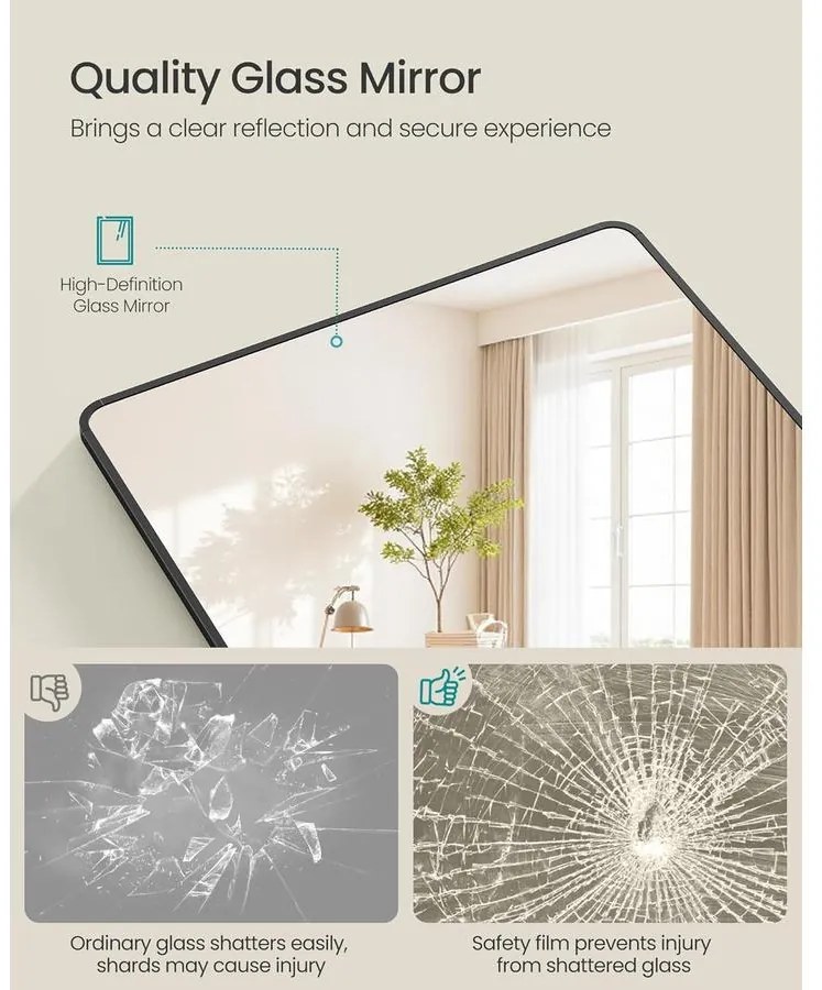 állótükör, 165 x 60 cm, fekete