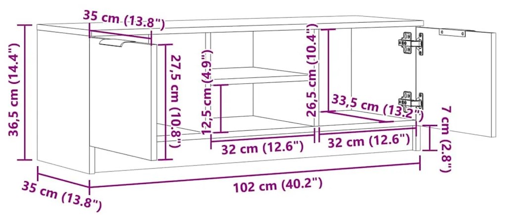 TV szekrény Régi fa 102x35x36,5 cm Gépelt fa