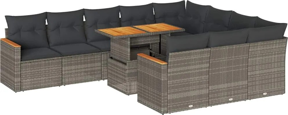 vidaXL 11 részes szürke polyrattan akácfa kerti ülőgarnitúra párnákkal