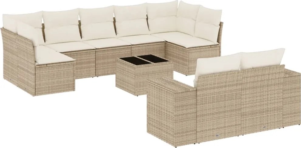vidaXL 10 részes bézs polyrattan kerti ülőgarnitúra párnával