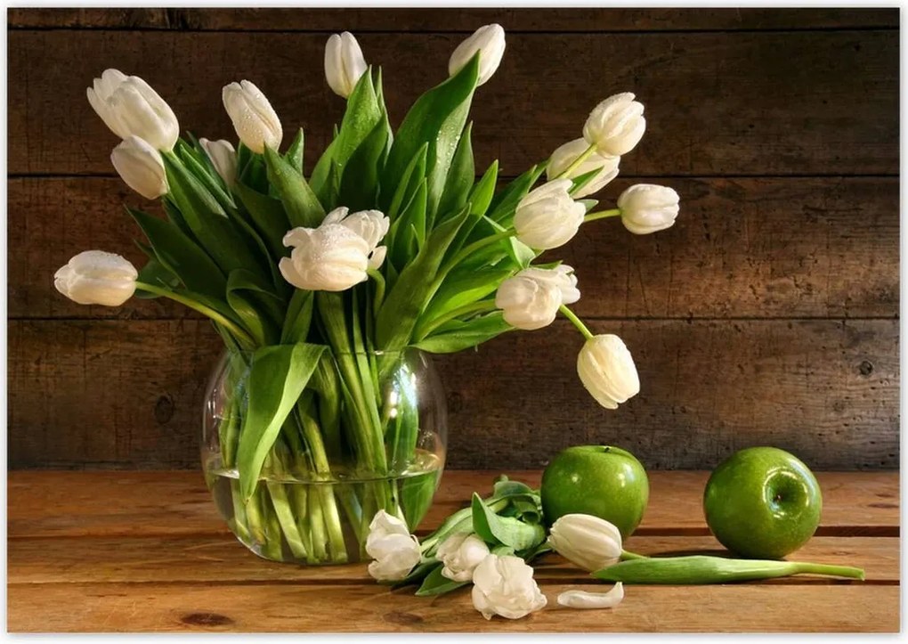 Poszterek 100x70 Fehér tulipánok Deszka