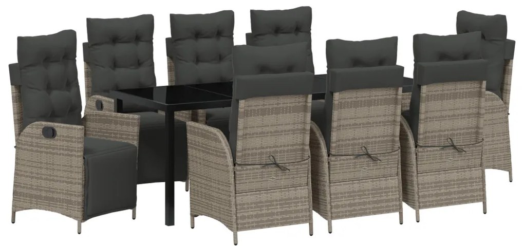9 darabos Kerti Étkező Szett Szürke Poly Rattan