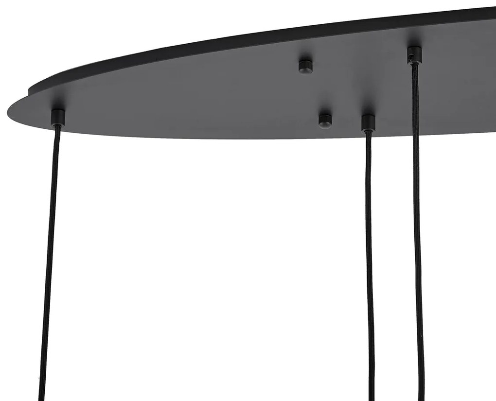 Modern fekete függőlámpa fehér üveggel, téglalap alakú, 6-lámpás - Misty