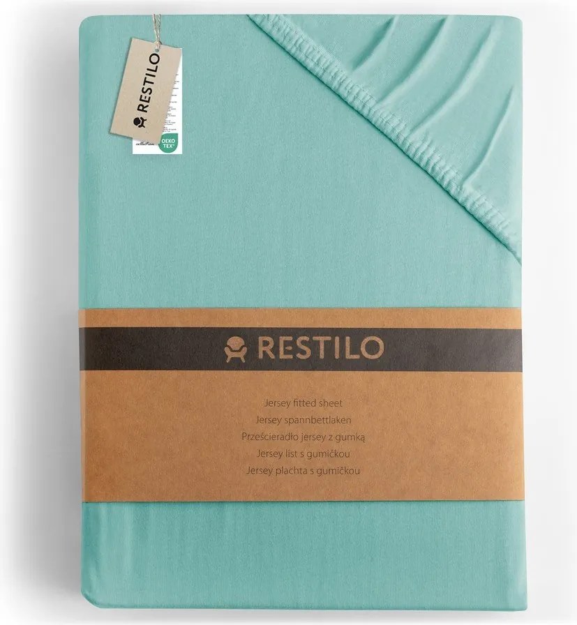Türkiz gumis jersey lepedő 200x200 cm Amber – Restilo