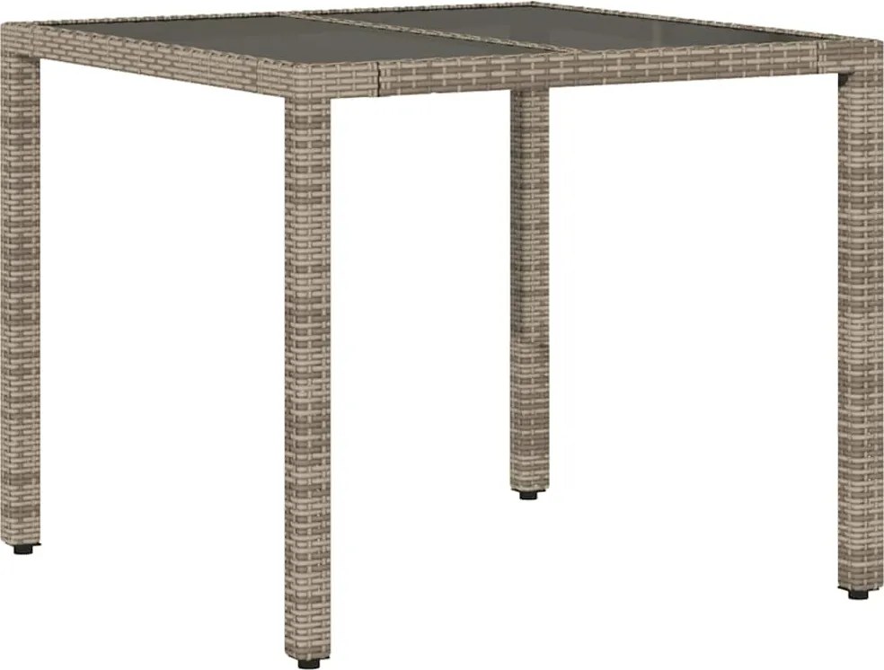 vidaXL szürke polyrattan üveglapos kerti asztal 90 x 90 x 75 cm