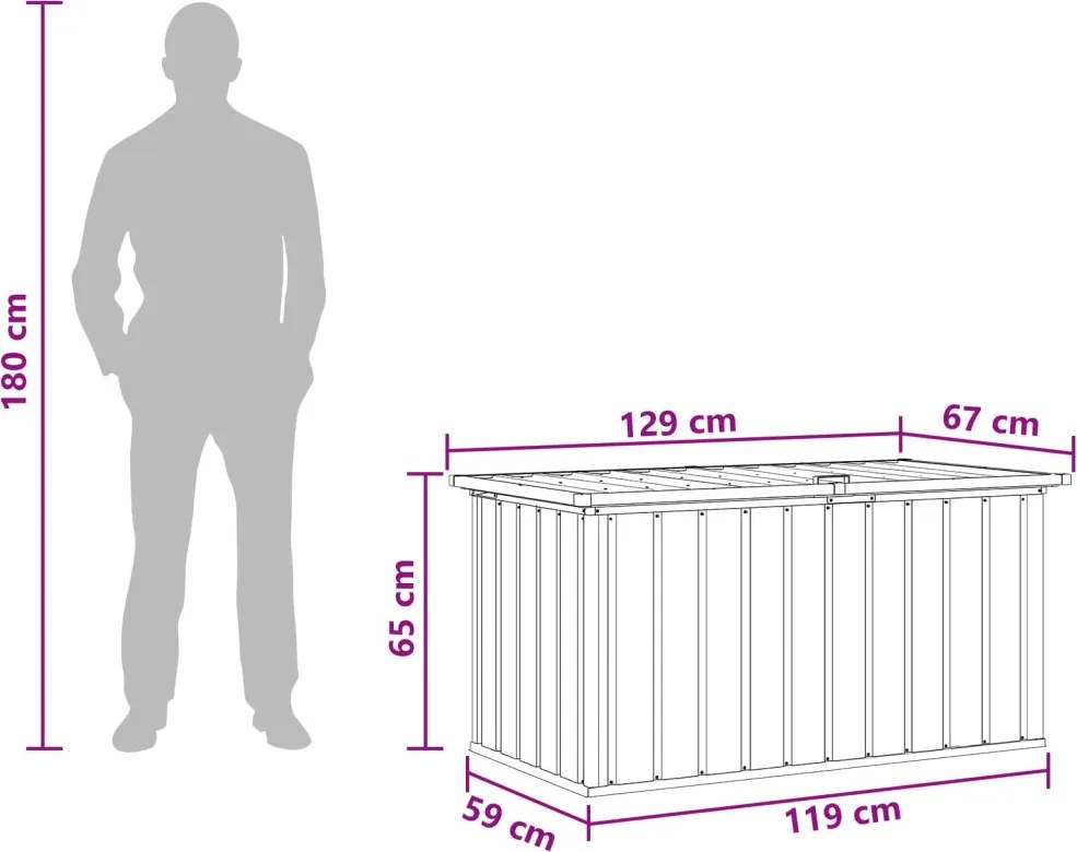 vidaXL Kültéri Tároló Doboz faszínű 129 x 67 x 65 cm Horganyzott Acél