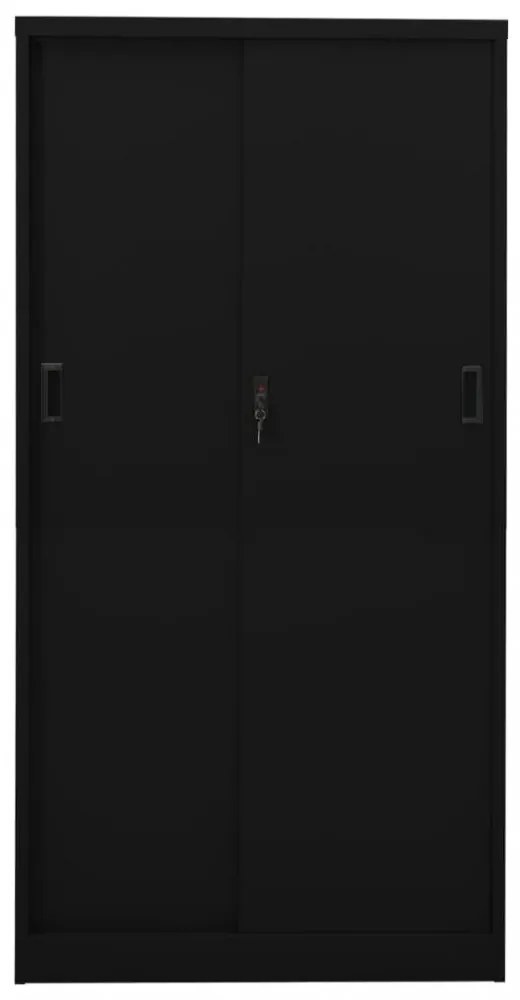 fekete acél tolóajtós irodai szekrény 90 x 40 x 180 cm