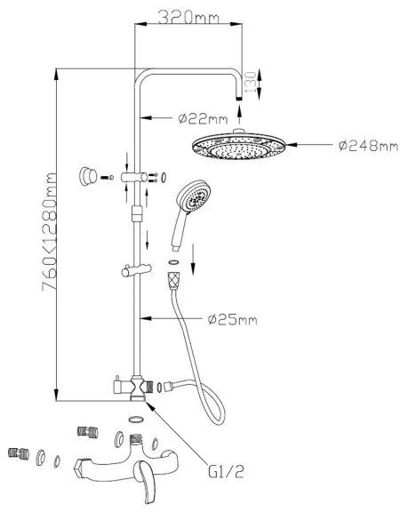Aqualine - KASIOPEA zuhanyszett csapteleppel, fényes króm