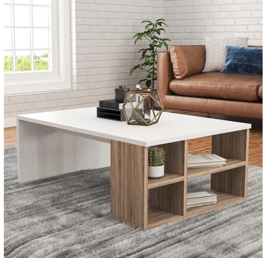 Kávésasztal DEFNE 34x90 cm fehér/barna