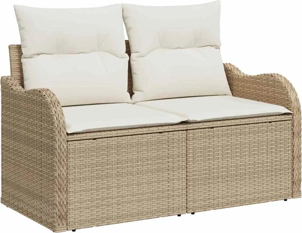 vidaXL Kerti kanapé párnával tárolóval Bézs 121 x 62 x 69cm polirattan