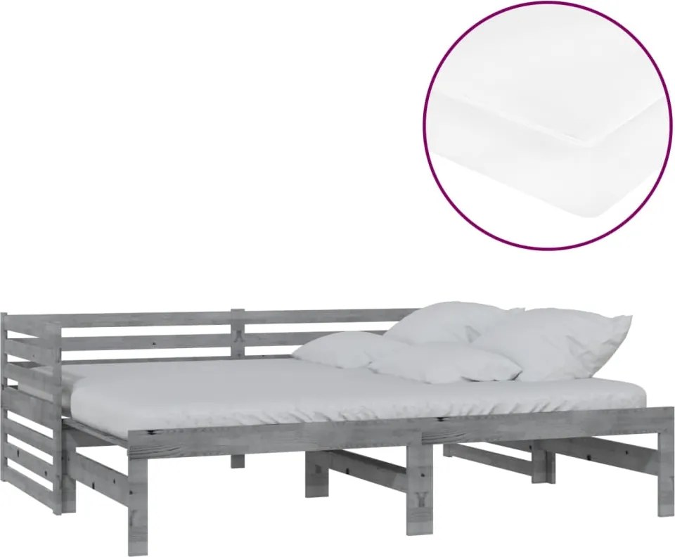 vidaXL szürke tömör fenyőfa kihúzható kanapéágy 2 x (90 x 200) cm