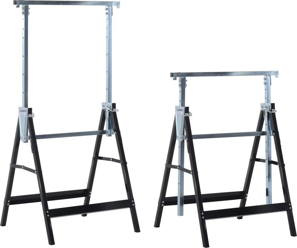 HOMCOM 2 x Keresztpántos Támogató Összecsukható Állvány, 200 kg-ig Állítható Acél, Fekete, 68 x 58 x 80-130 cm | Aosom