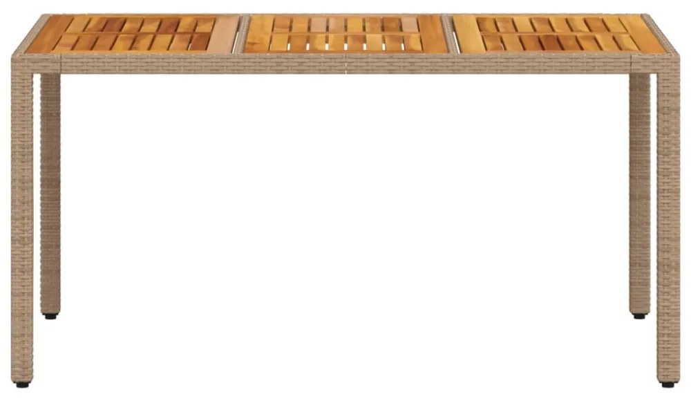bézs polyrattan és akácfa kerti asztal 150 x 90 x 75 cm