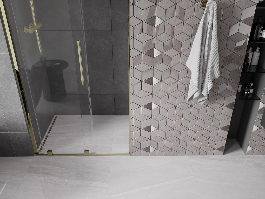 Mexen Velar, nyitható tolóajtó 75x200 cm, 8mm átlátszó üveg, arany fényes, 871-075-000-01-50