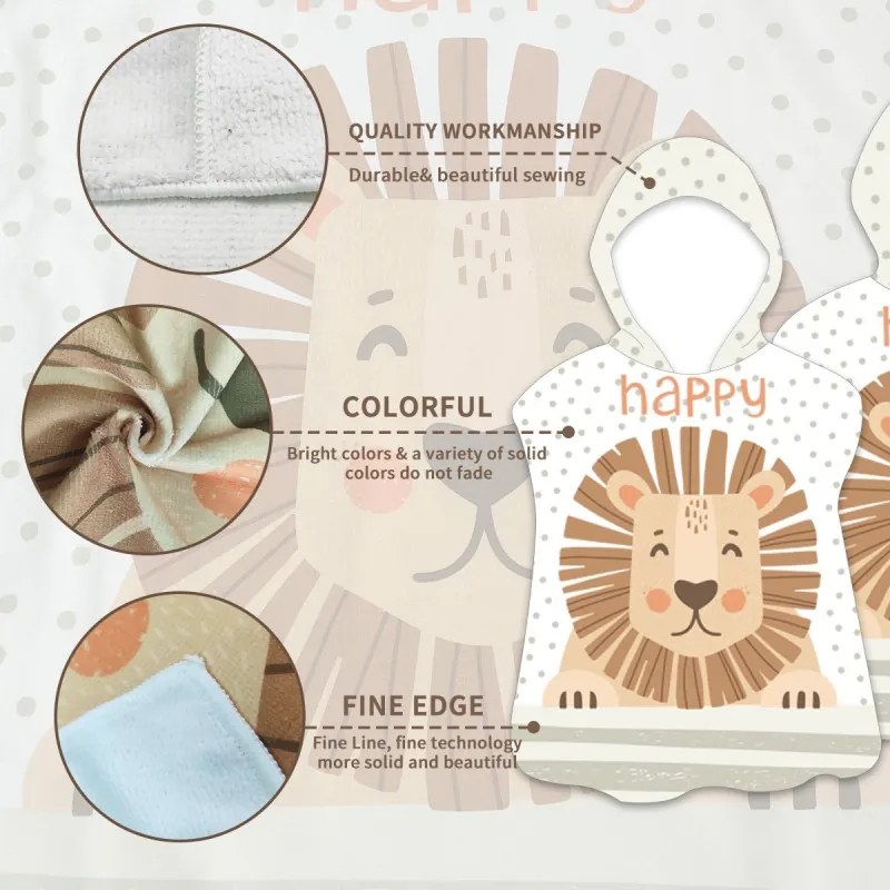 Gyermek poncsó HAPPY LION fehér 60 x 60 cm