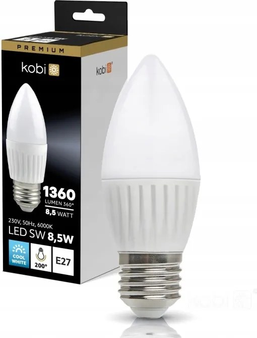 Led izzó E27 Gyertya B35 8,5W 1360lm 6000K Hideg 200° Kobi Premium