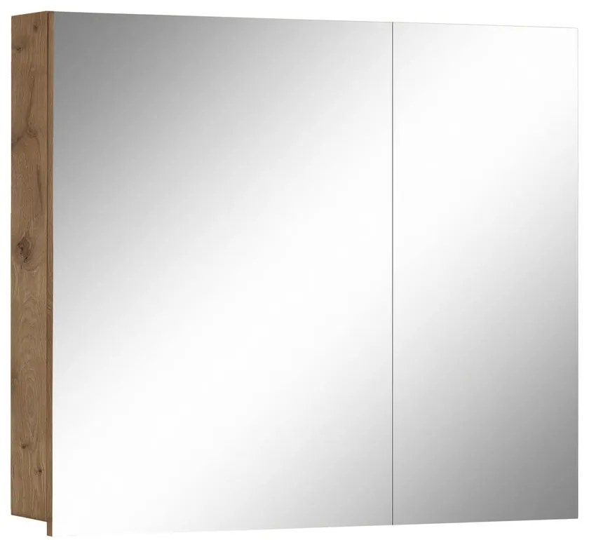 Natúr színű fali tükrös fürdőszoba szekrény tölgyfa dekorral 80x70 cm Wisla – Støraa