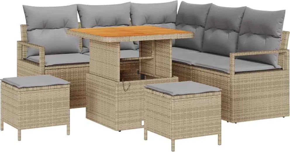 vidaXL Kerti Kanapé Szett párnával 8 pcs Bézs polirattan