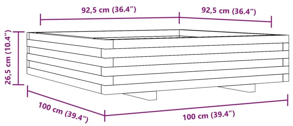 vidaXL tömör duglászfenyő kerti virágláda 100 x 100 x 26,5 cm