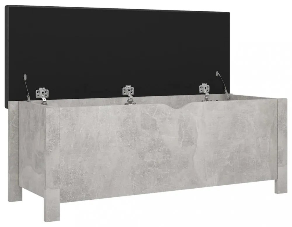 betonszürke szerelt fa tárolódoboz párnával 105 x 40 x 45 cm