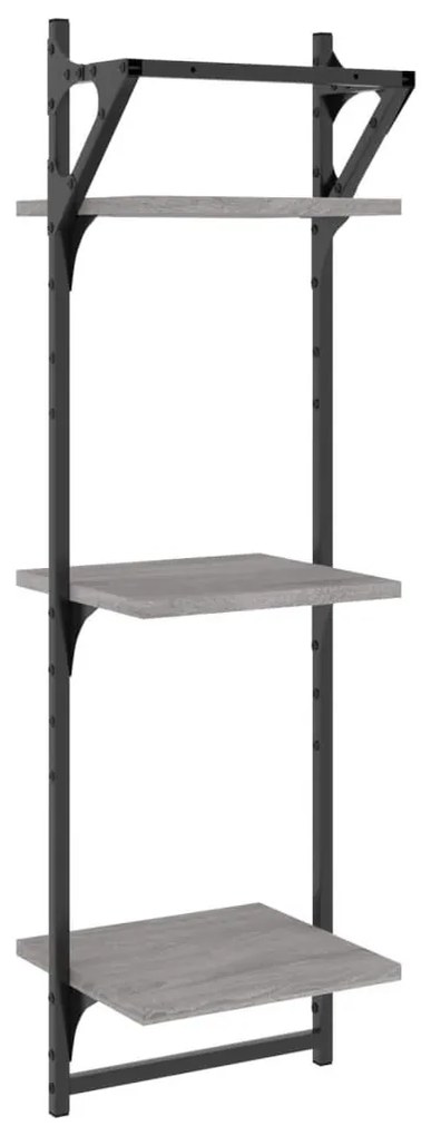 2 db 3 szintes szürke sonoma fali polc rúddal 30 x 25 x 100 cm