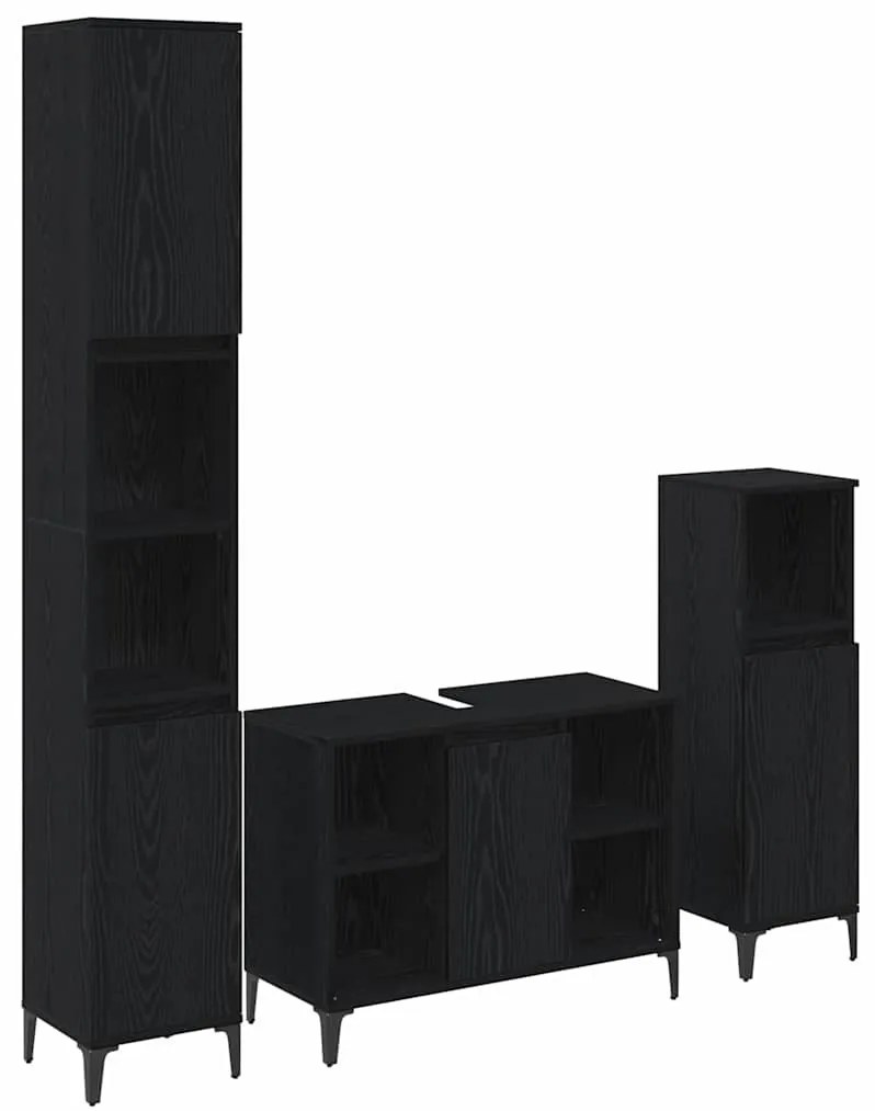 vidaXL Fürdőszoba bútor szett polcokkal 3 pcs Musta tammi Faanyag