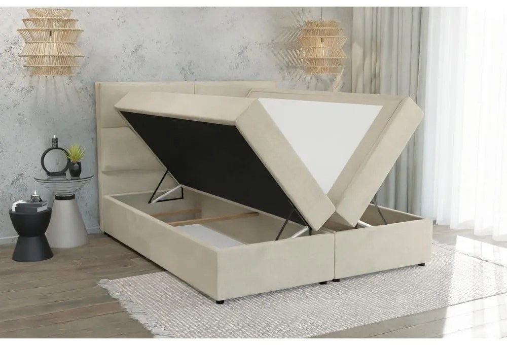 Bézs ágyneműtartós boxspring ágy 180x200 cm Rico – Ropez