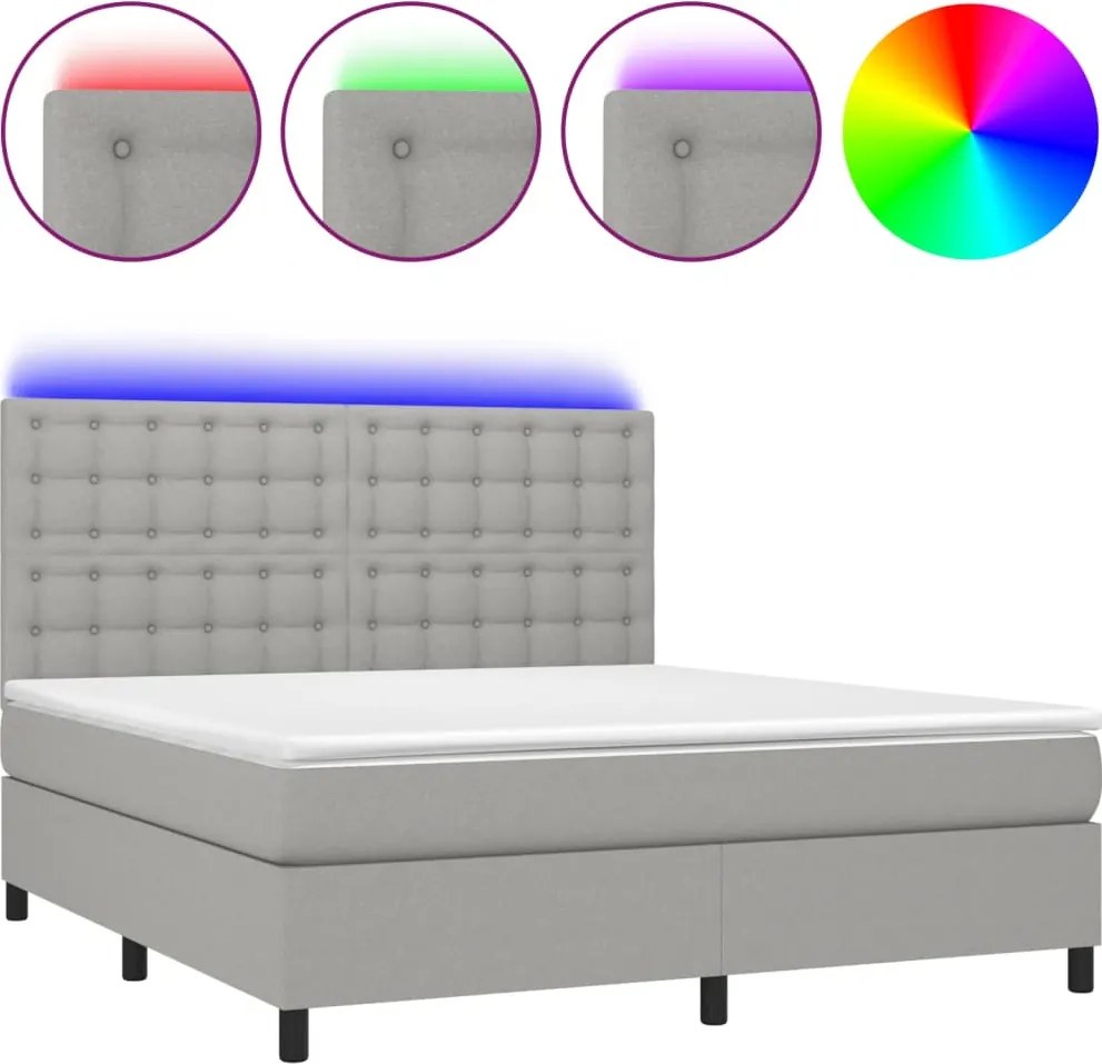 vidaXL világosszürke szövet rugós és LED-es ágy matraccal 160x200 cm