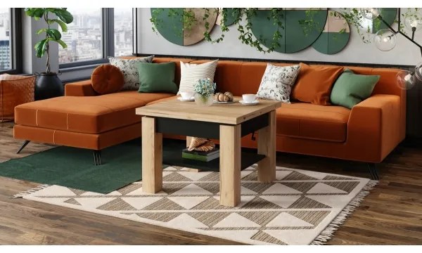 Átalakítható dohányzó/étkezőasztal emelhető asztallappal CALEB Craft tölgy/fekete