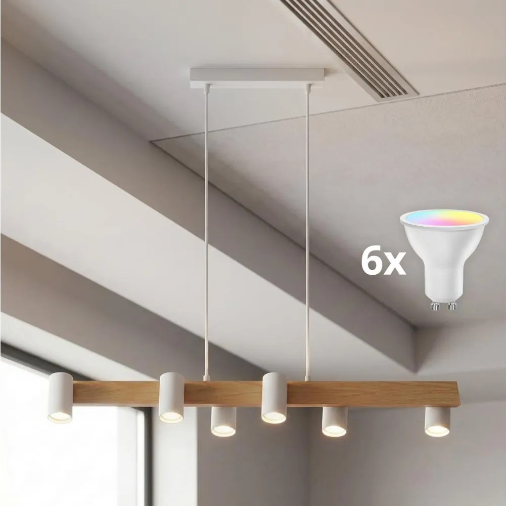 BRILAGI - LED RGBW dimmelhető, kábelre függesztett csillár SELE 6xGU10/6,5W/230V fehér/tölgy