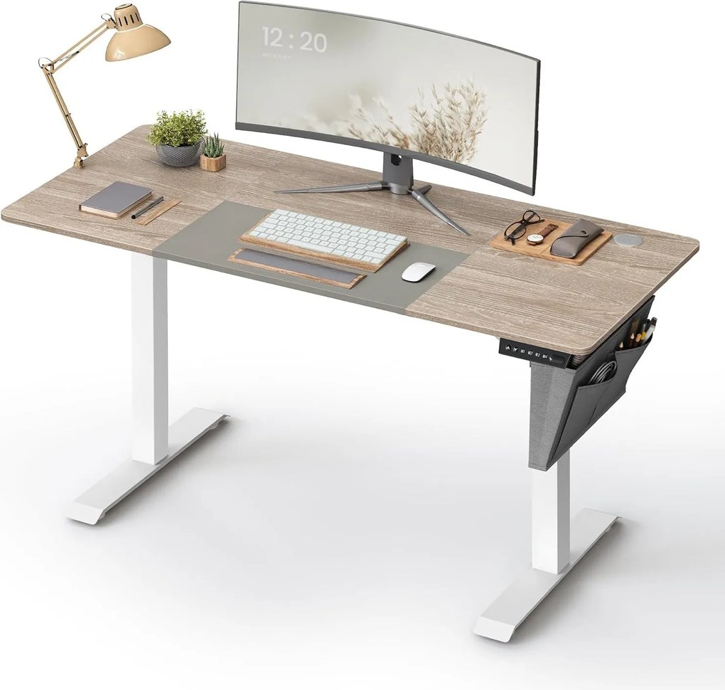 Állítható magasságú elektromos íróasztal memória funkcióval 60x140 cm, fehér-greige