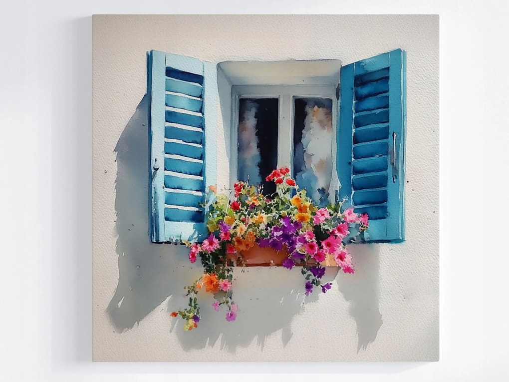 Poszter Ablak Kék Ablak Virág Dekoráció 40x40