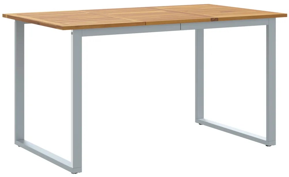 Kültéri Étkező Asztal Szürke 140x80x75 cm Acél és Tömör Akácfa