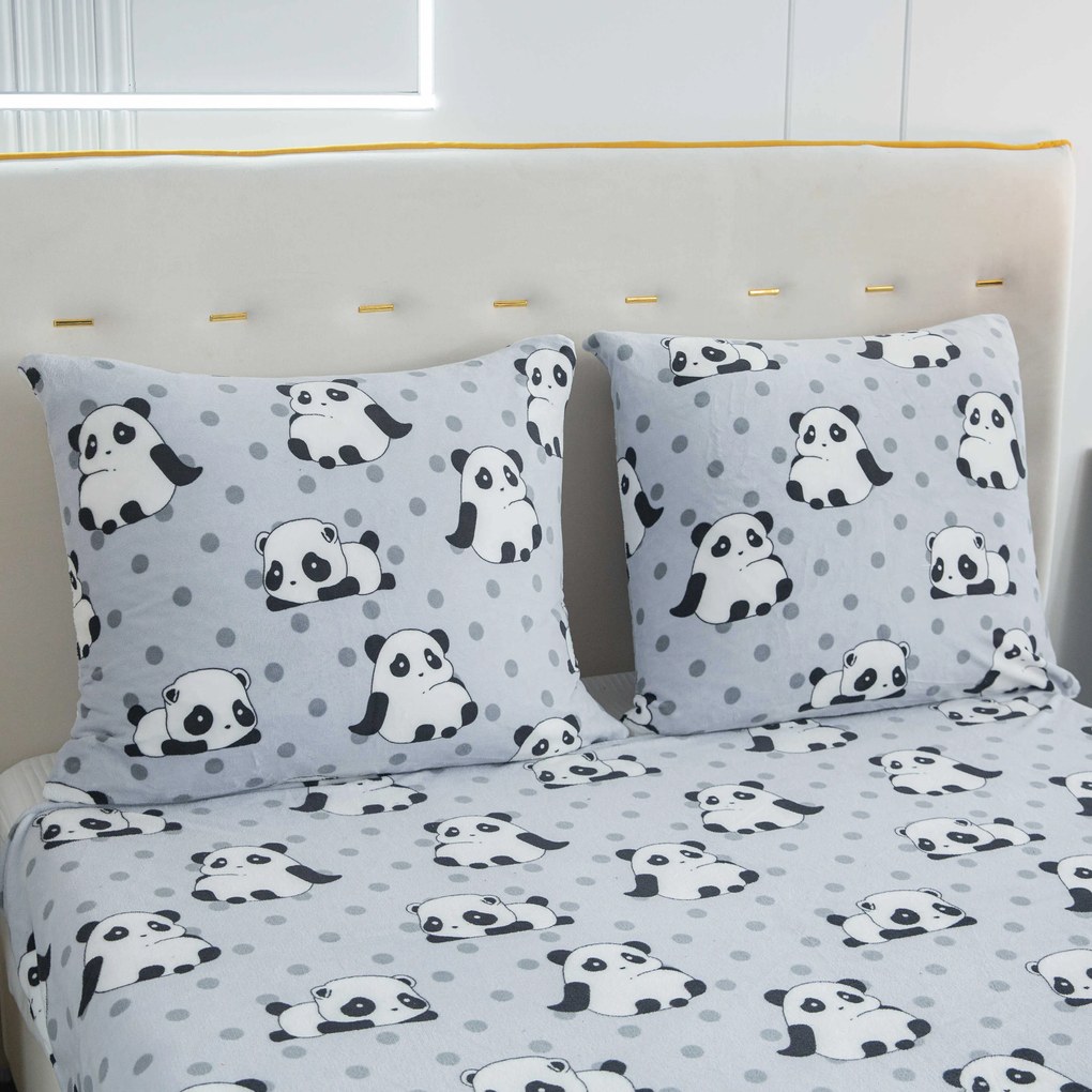 Mikroplüss ágyneműhuzat PANDA szürke Ágyneműhuzat mérete: 2 db 70 x 90 cm | 200 x 220 cm