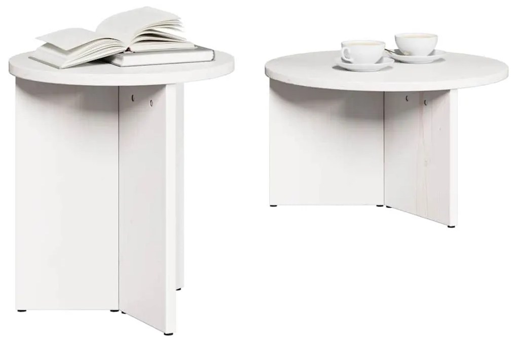 Dohányzóasztal 2 pcs Fehér 49 x 49 x 28 cm Tömör fenyőfa