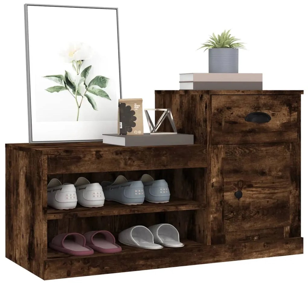 füstös tölgy színű szerelt fa cipősszekrény 100x42x60 cm