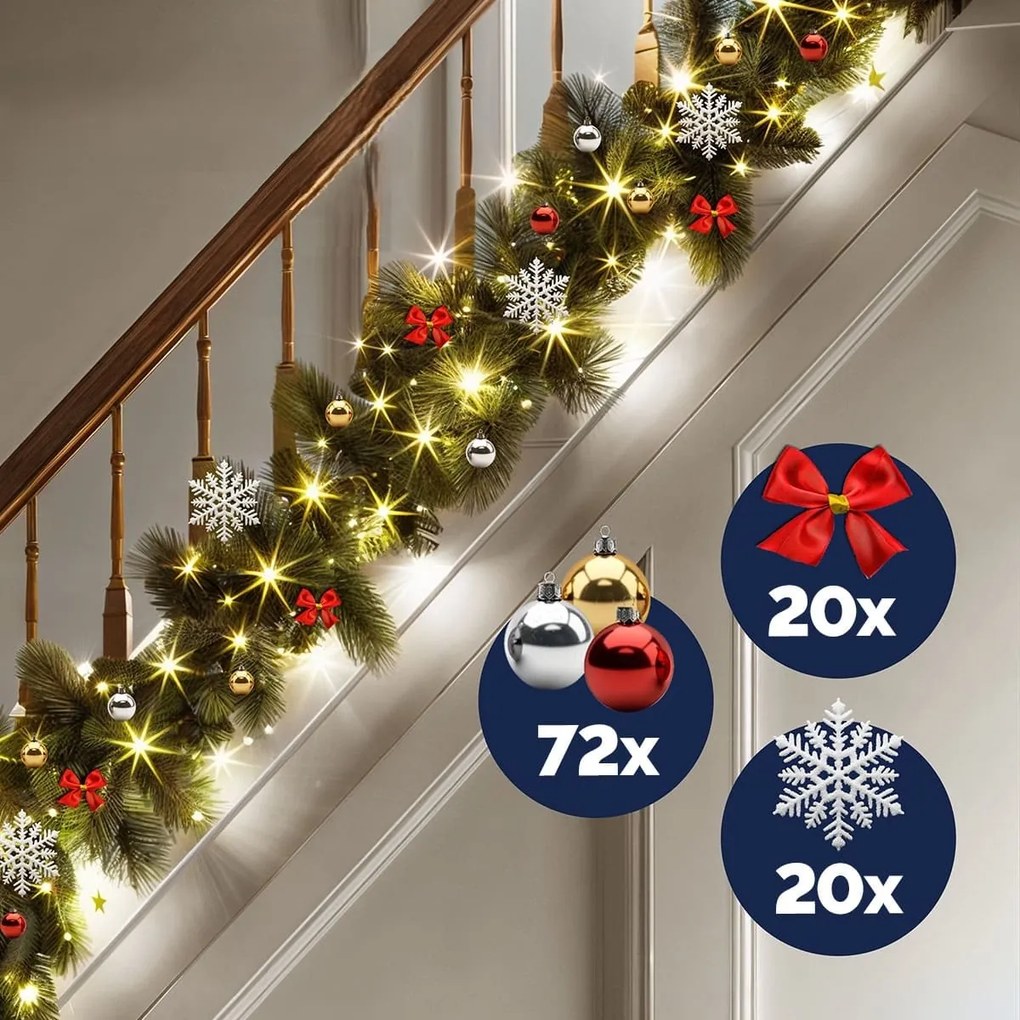 ANDREA karácsonyi fényfüzér világítással, díszített, 10m, zöld Casaria